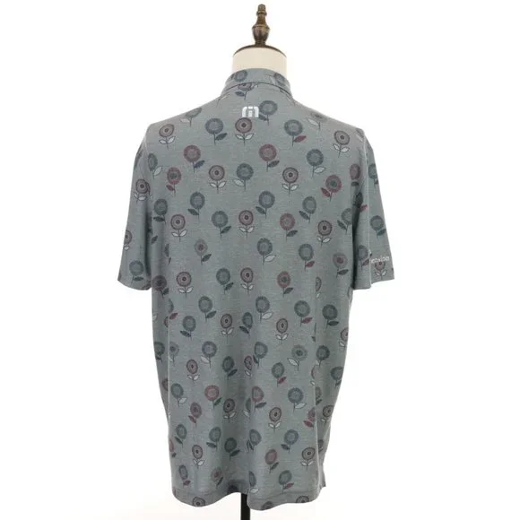 Travis Mathew Golf Polo Shirt Men's XL Gray Purple Blue Floral Pattern Spell Out - Picture 6 of 9